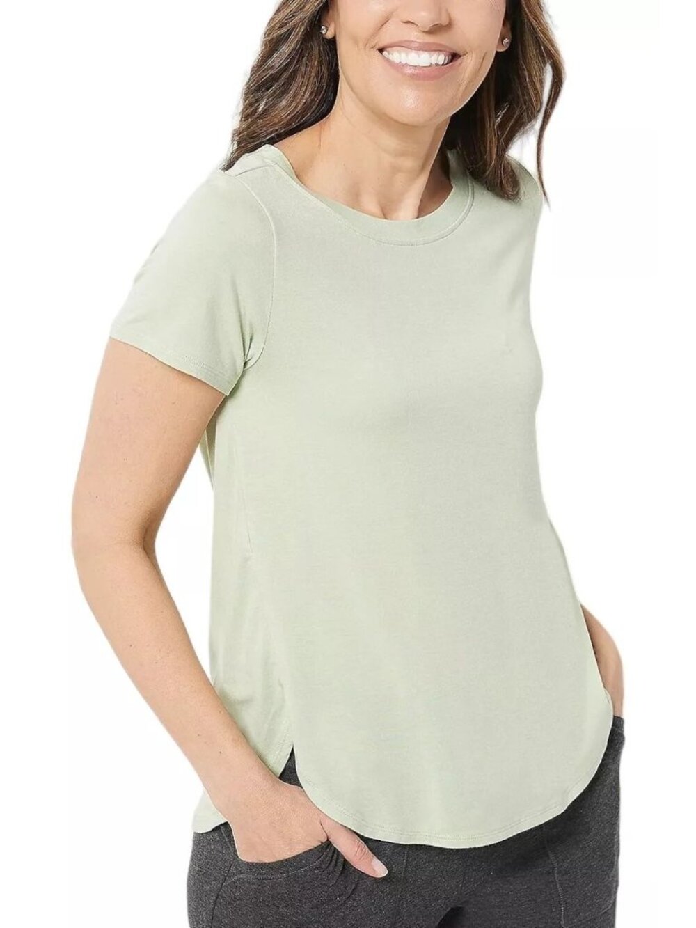 Cuddl Duds Top Medium Softwear Stretch Crewneck Herbal Green Modal Blend NEW